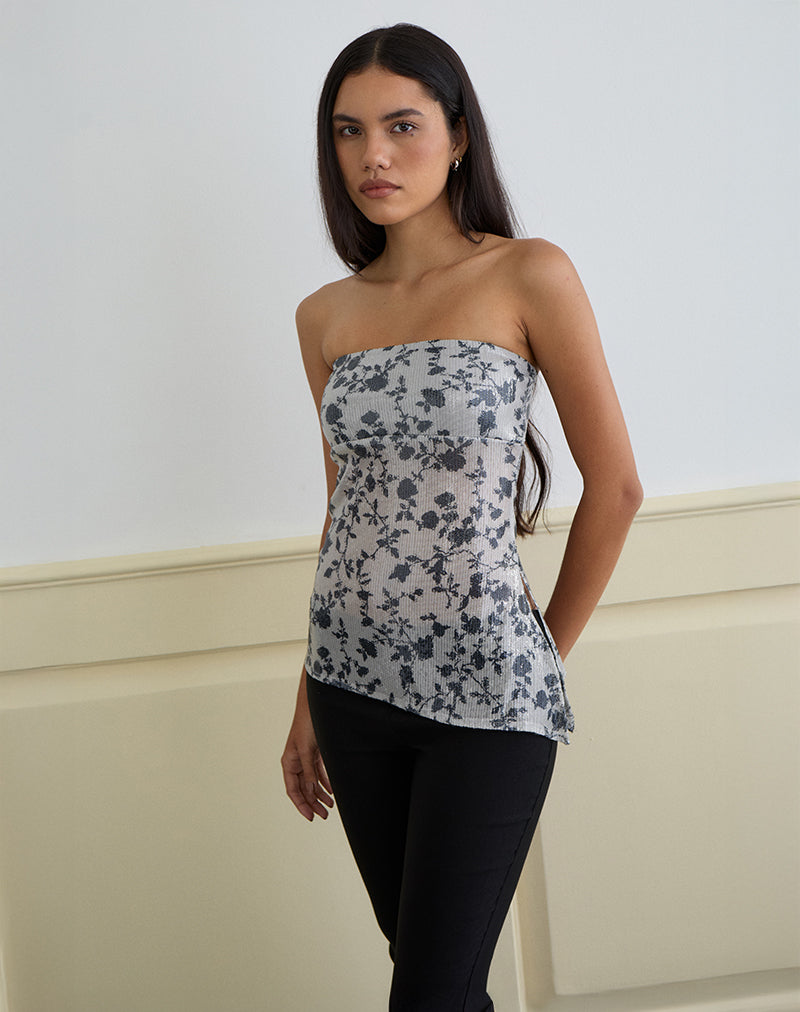 Image of Brilia Bandeau Top in Sequin Flower Grey