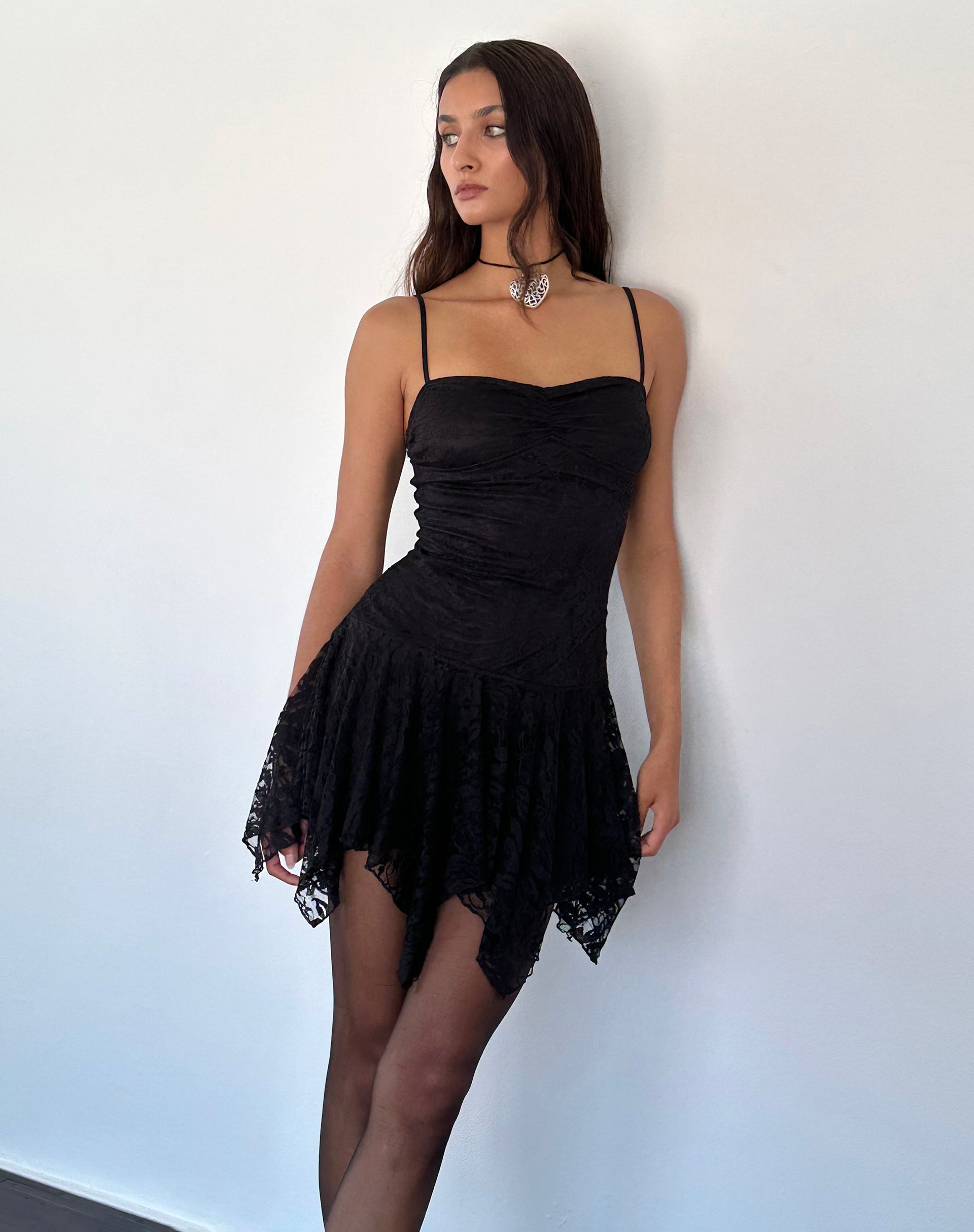 Black and stone lace mini dress outlet