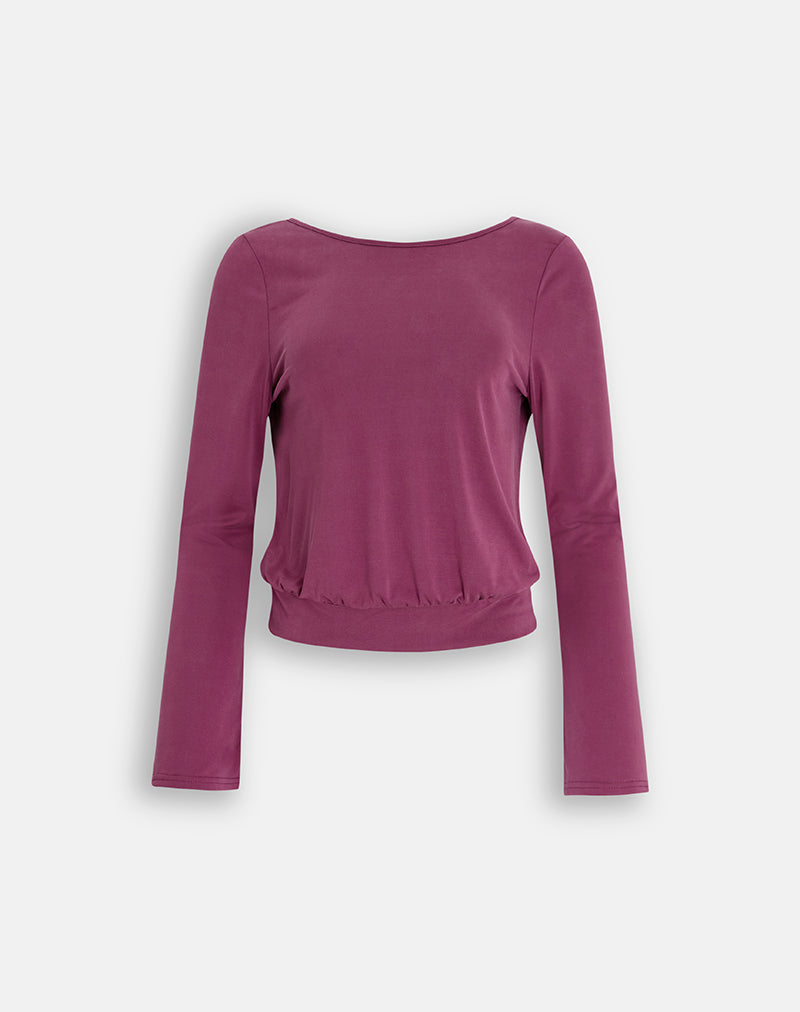 Image of Brisha Long Sleeve Backless Top in Deep Purple with Beads