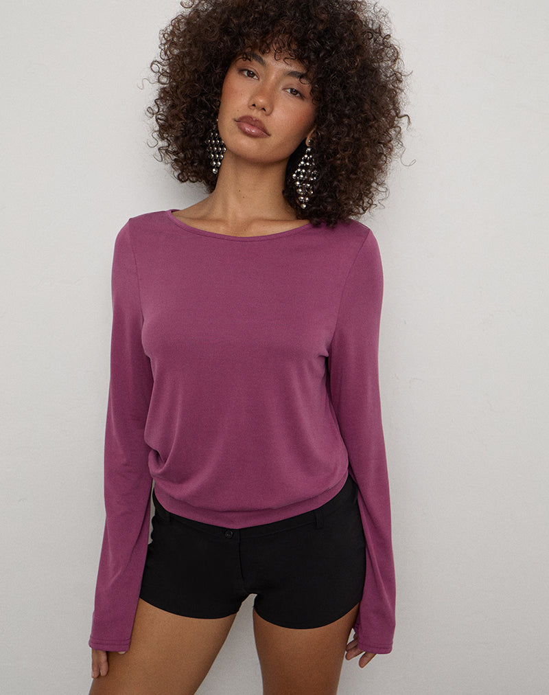 Image of Brisha Long Sleeve Backless Top in Deep Purple with Beads