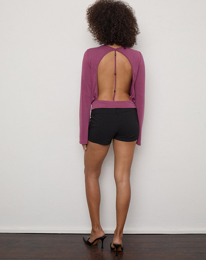 Image of Brisha Long Sleeve Backless Top in Deep Purple with Beads