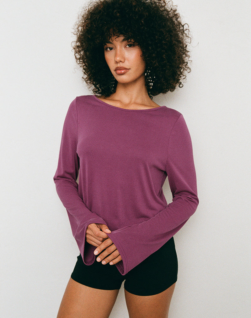 Image of Brisha Long Sleeve Backless Top in Deep Purple with Beads