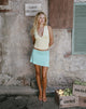 Image of Brix Asymmetric Mini Skirt in Chunk Waist Jersey Aqua