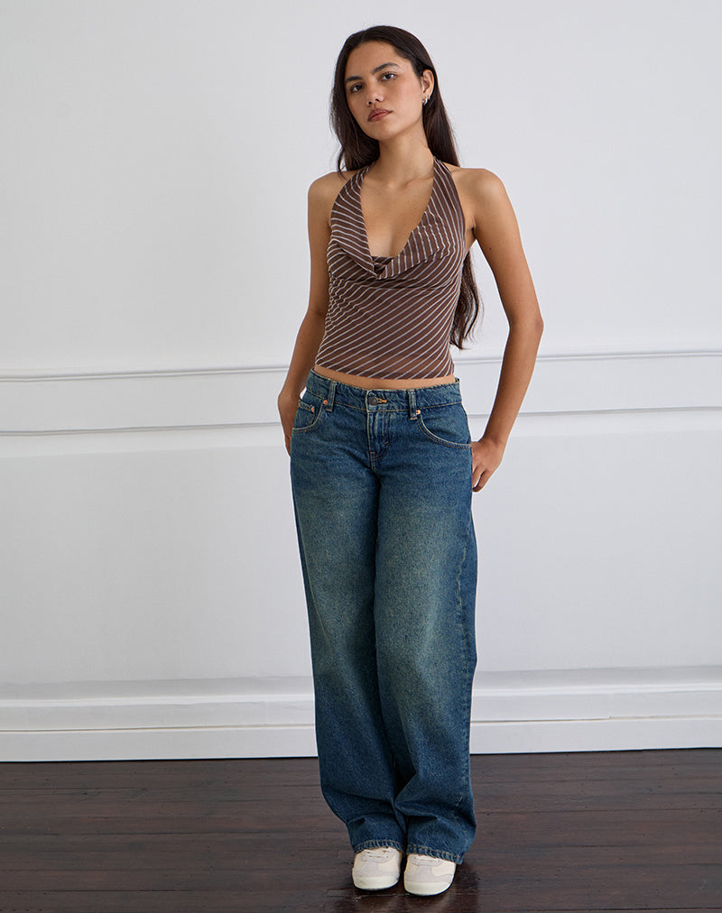 Image of Bujou Cowl Top in Diagonal Stripe Flocked Brown and Cream