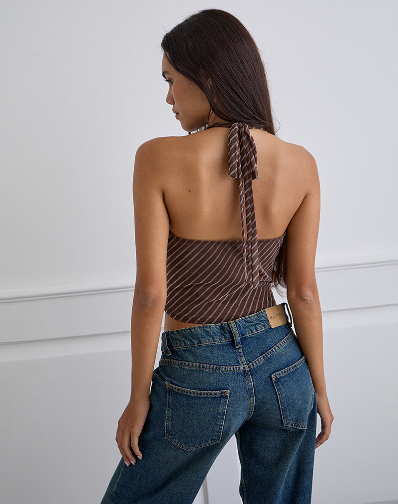 Image of Bujou Cowl Top in Diagonal Stripe Flocked Brown and Cream