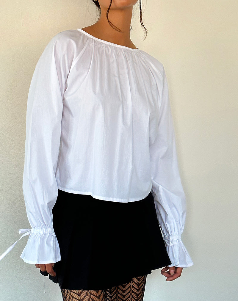 Image of Bulila Tie Sleeve Blouse in White Poplin
