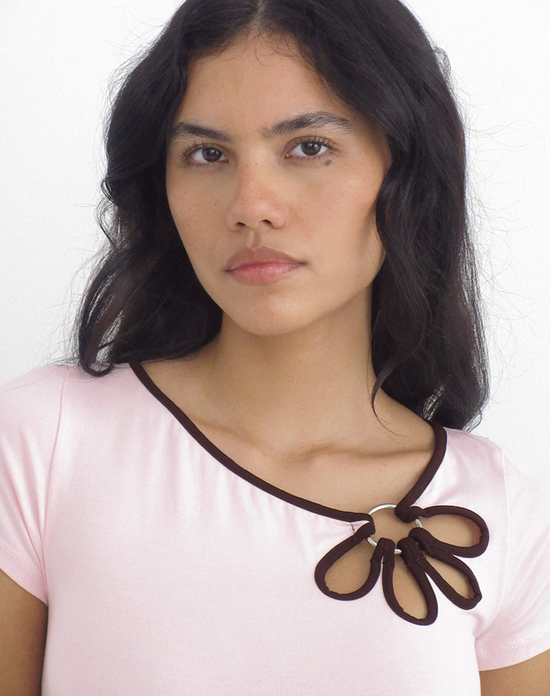 Image of Bunga Flower Cut Out Top in Light Pink with Bitter Chocolate Binding
