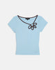 Image of Bunga Flower Cut Out Top in Nantucket Blue with Chocolate Binding