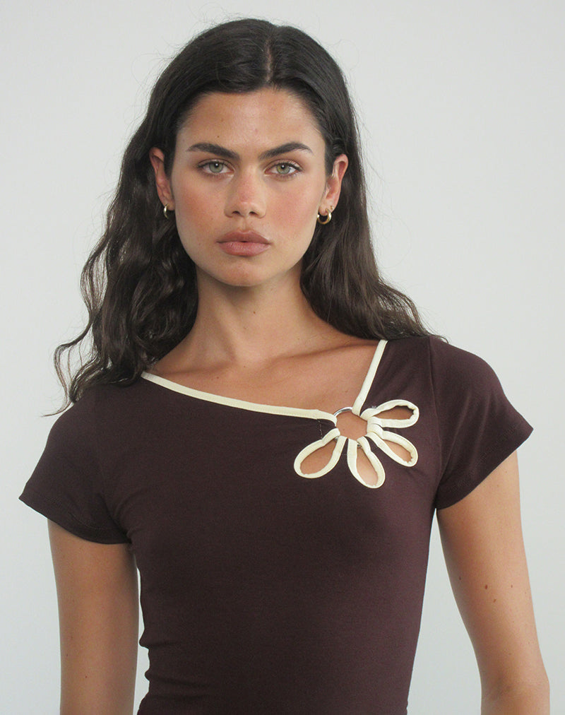 Image of Bunga Flower Cut Out Top in Bitter Chocolate with Lemon Binding