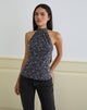 Image of Burkie Halterneck Top in Pretty Petal Flock Dark Grey