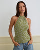 Image of Burkie Halterneck Top in Pretty Petal Flock Olive