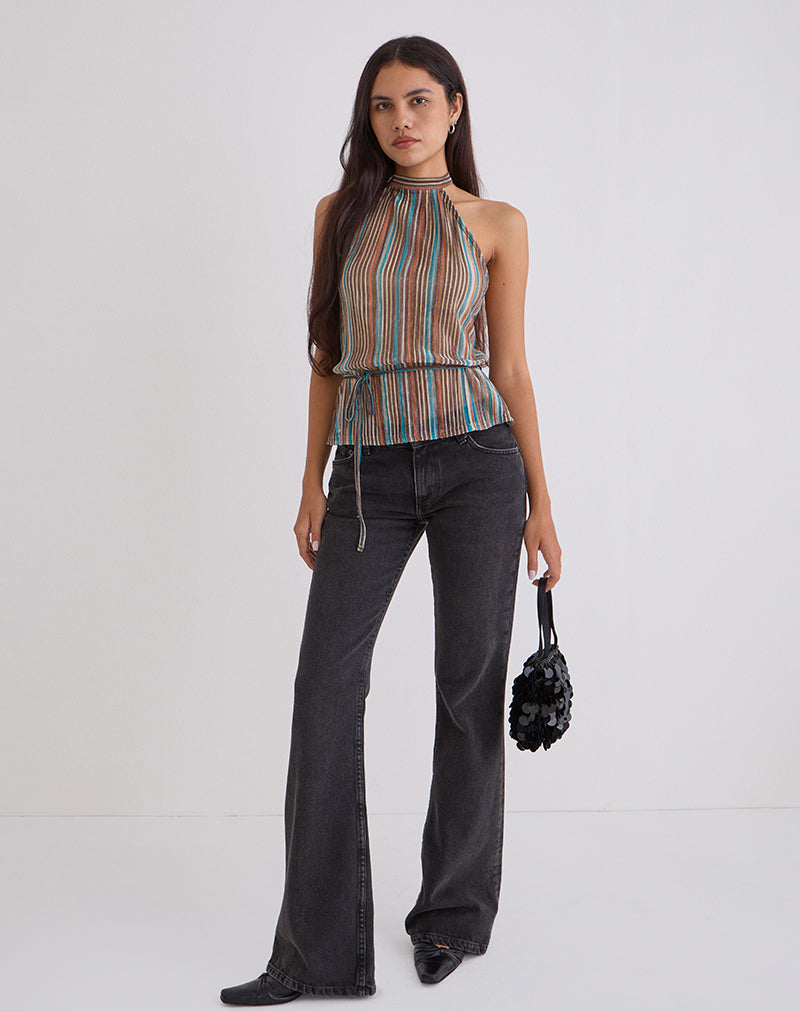 Image of Brienne Top in Blue and Brown Shimmer Sheer Plisse