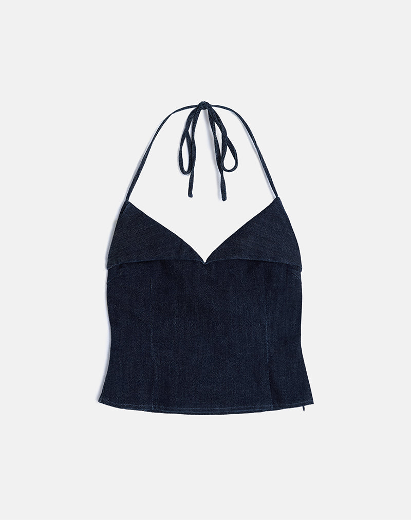 Image of Caira Chambray Halter Top in Indigo