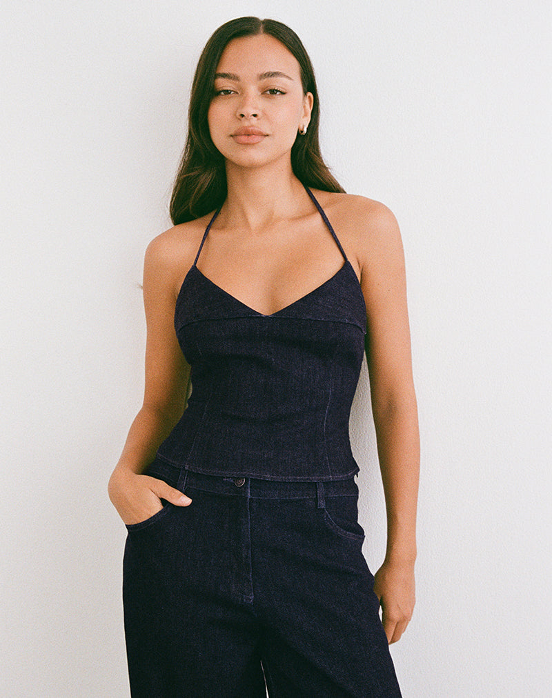 Image of Caira Chambray Halter Top in Indigo