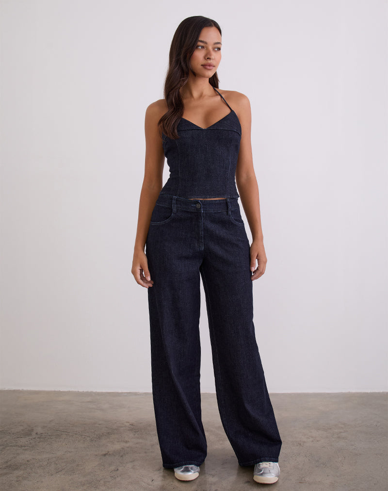 Image of Caira Chambray Halter Top in Indigo
