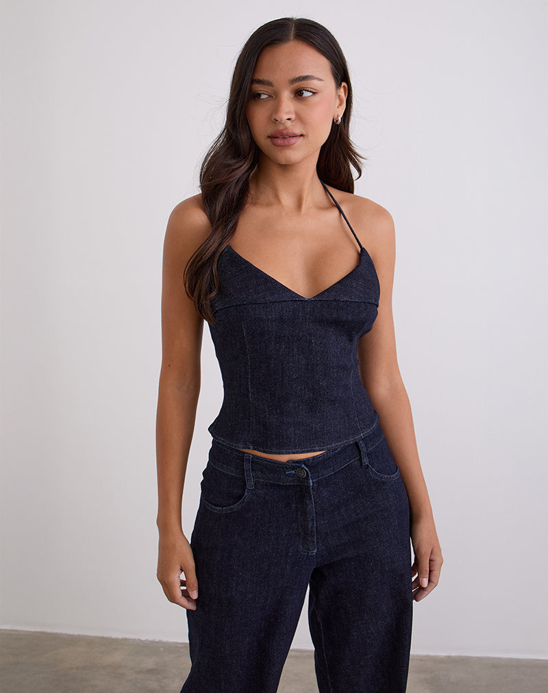 Image of Caira Chambray Halter Top in Indigo