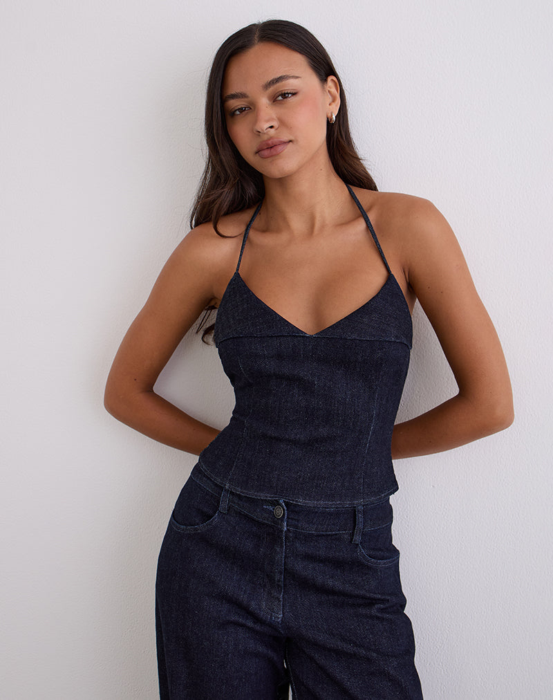 Image of Caira Chambray Halter Top in Indigo