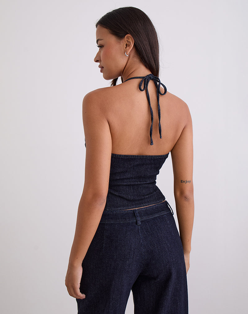Image of Caira Chambray Halter Top in Indigo
