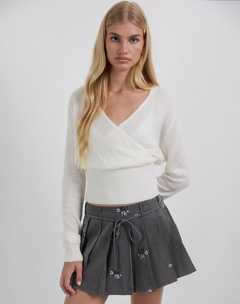 Image of Calina Skirt in Floral Embroidery Tailoring Charcoal