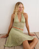 Image of Calora Top in Stretch Lace Sage with Pearl Button
