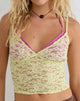 Image of Calya Cami Top in Double Layer Sequin Lace Lime and Pink