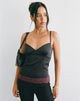 Image of Camara Top in Satin Black with Lace Trim Burgundy