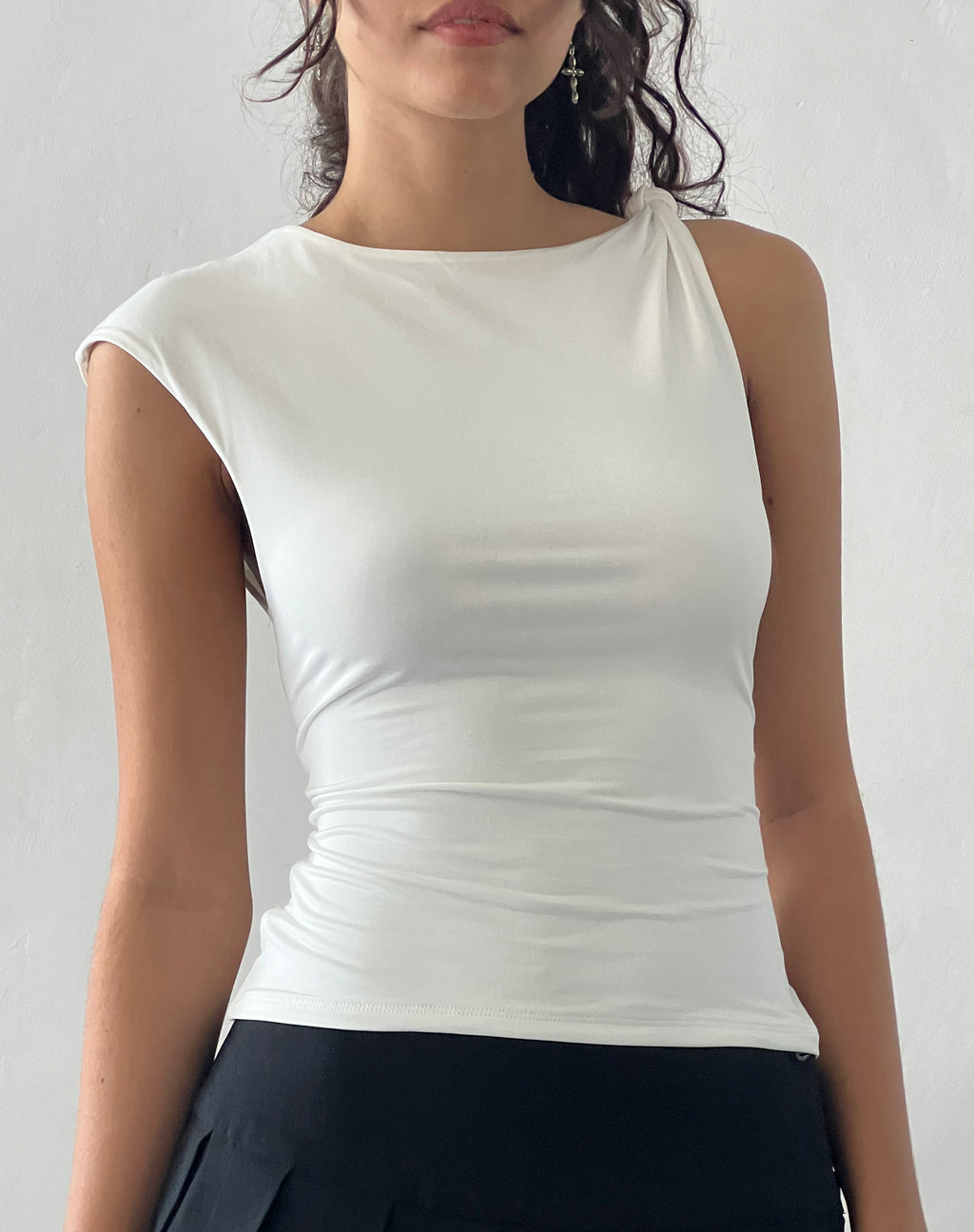 Cambrie Asymmetric Sleeveless Top in Ivory