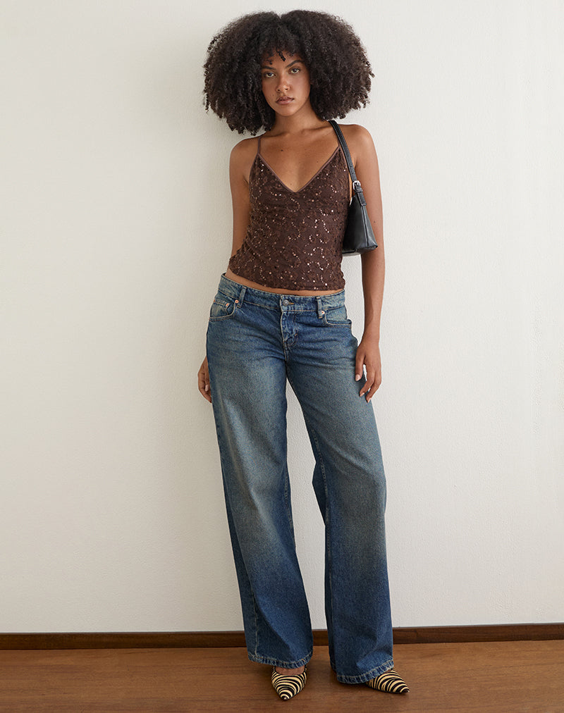 Camilla Top in Sequin Knit Brown