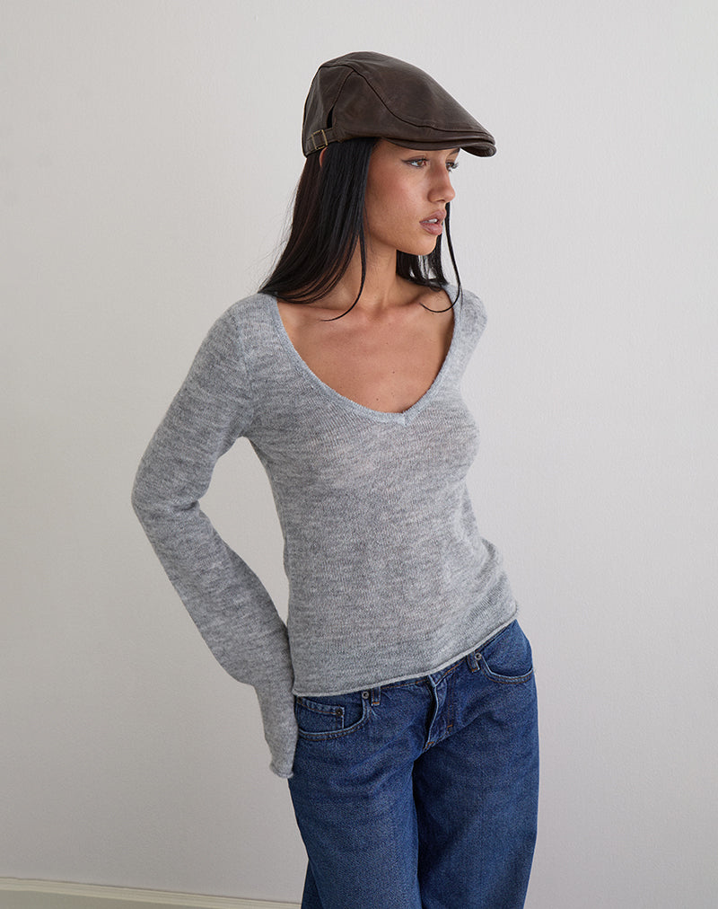 Image of Flat Cap in PU Dark Brown