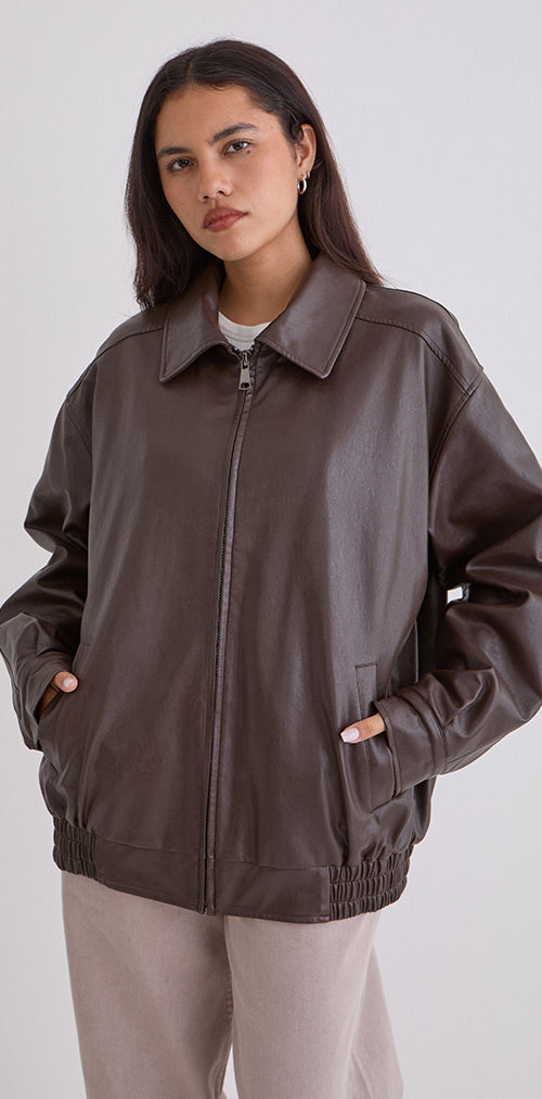 Image of Cavita Jacket in PU Bitter Chocolate