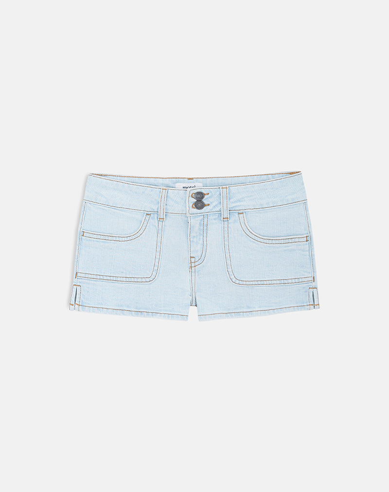 Image of Low Rise Denim Cargo Hotpant in Mid Bleach