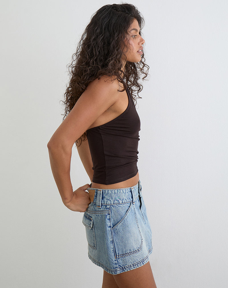 Image of Cargo Denim Mini Skirt in Vintage Blue Wash