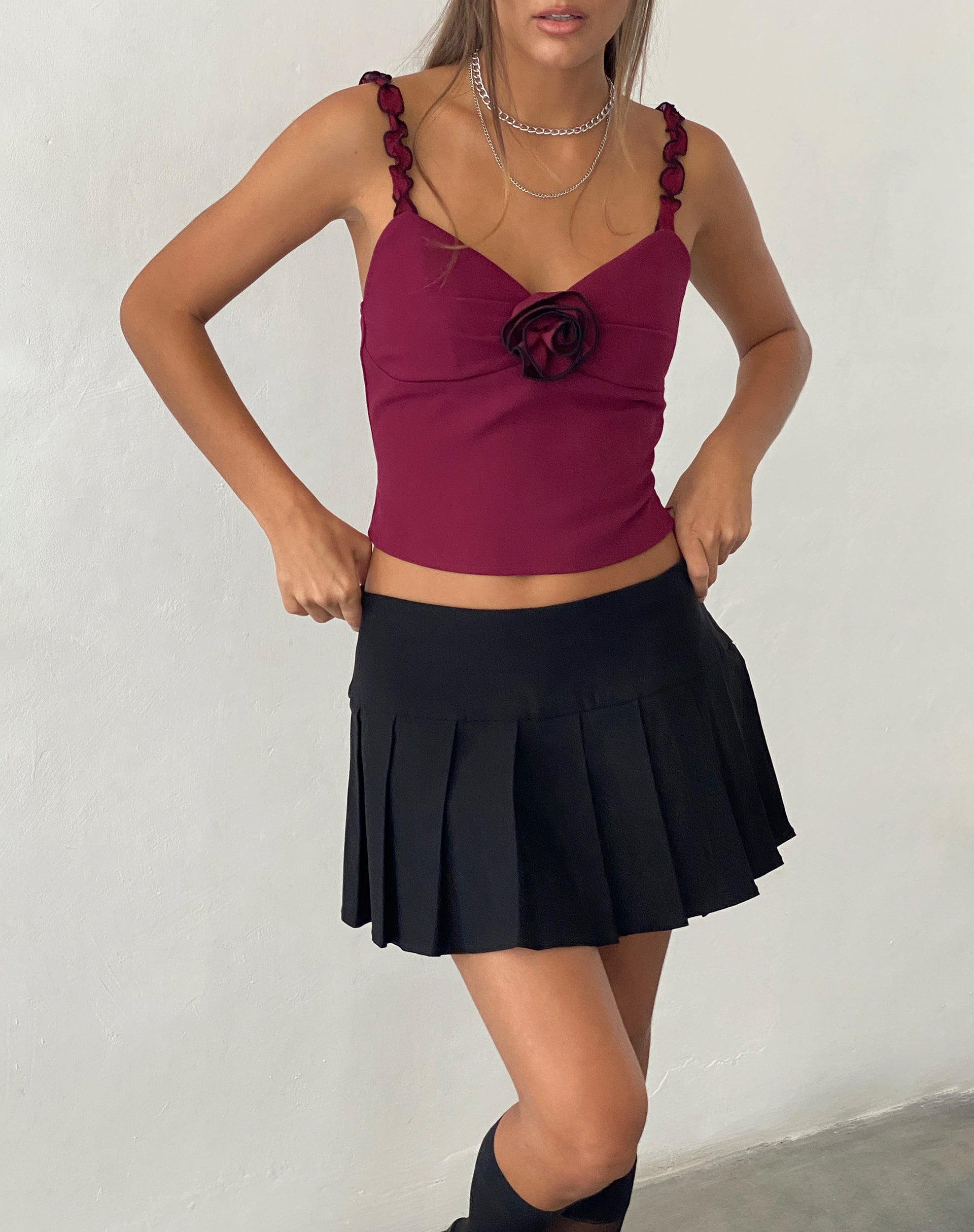Image of Carini Cami Top in Burgundy with Rosette