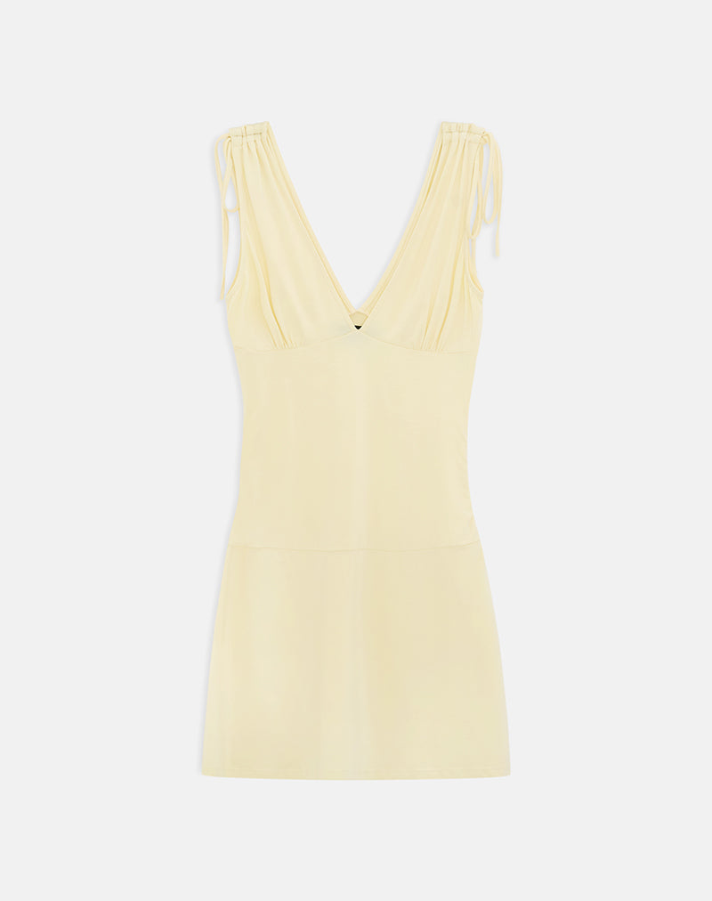 Image of Carmila Gathered Mini Dress in Jersey Lemon