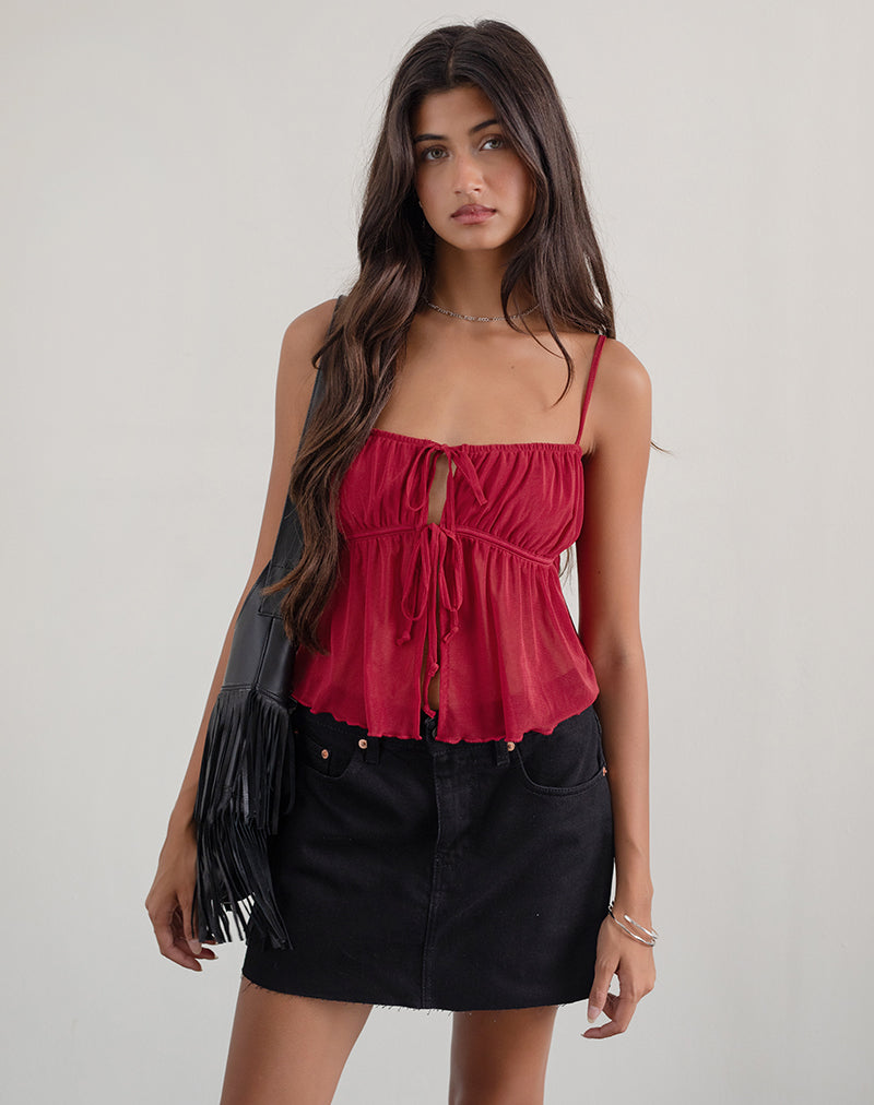 Cherry Red Cami Mesh Top | Carmina – motelrocks.com