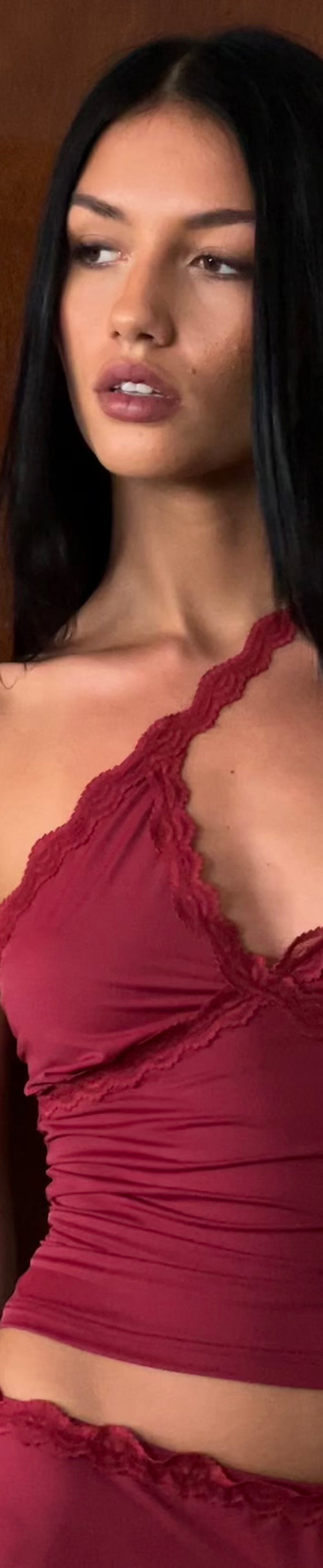 Image of Carolina One Shoulder Top in Dark Cherry