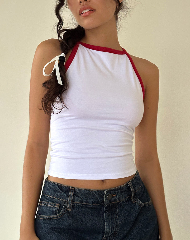 Image of Carti Vest Top in White with Red Binding