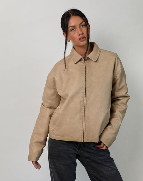 Sand Brown PU Leather Jacket | Catalin – motelrocks.com