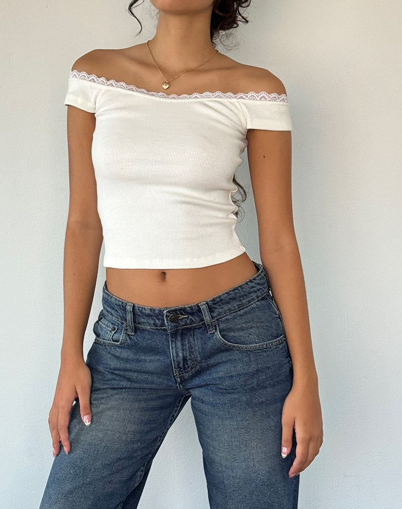 Chacha Top in Off White Rib Lace