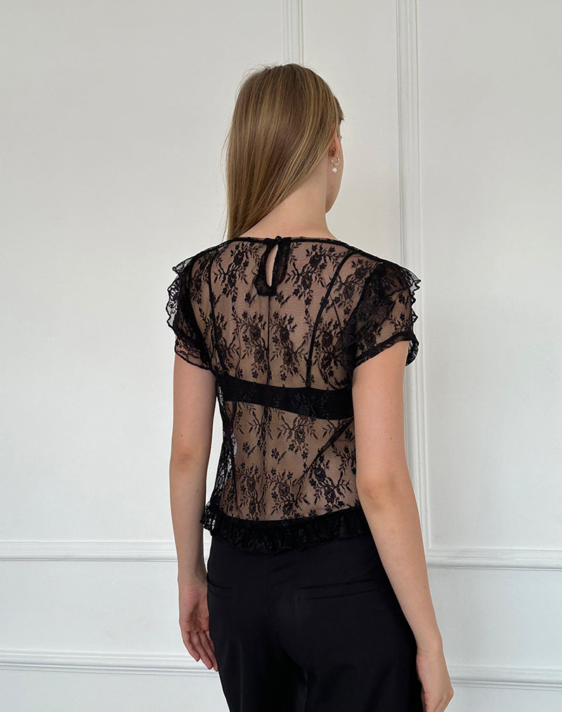 Image of Champel Top in Wild Rose Lace Black