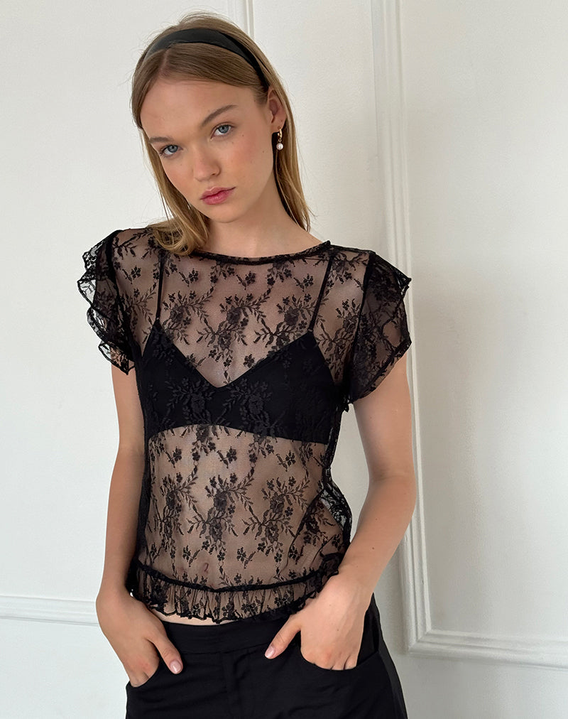 Champel Top in Wild Rose Lace Black