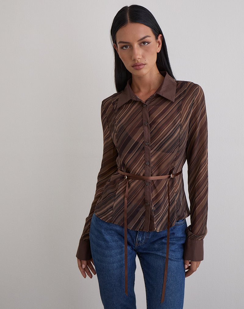Christabel Shirt in Chiffon Mix Brown Stripe