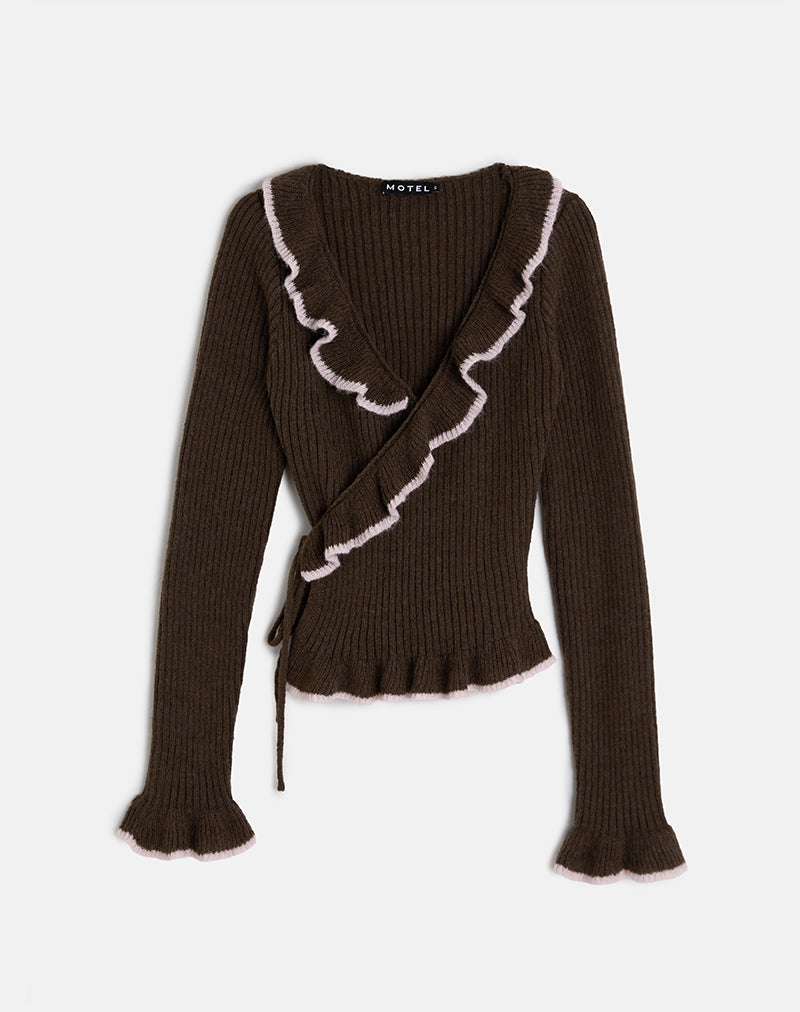 Image of Christella Top in Dark Chocolate with Pink