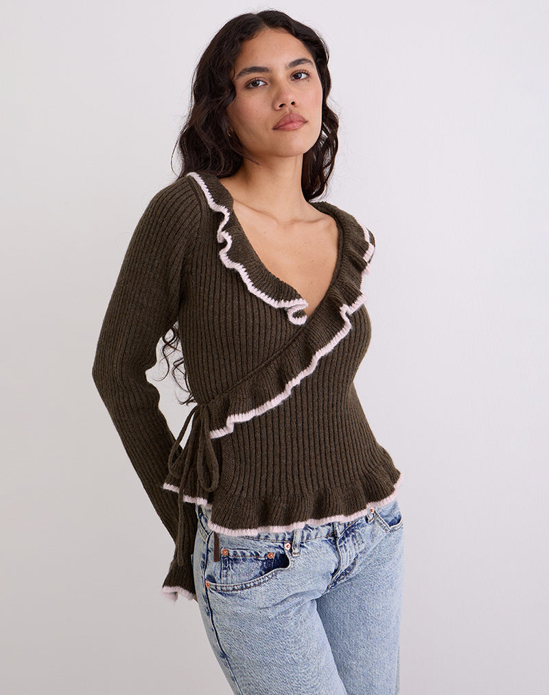 Image of Christella Top in Dark Chocolate with Pink