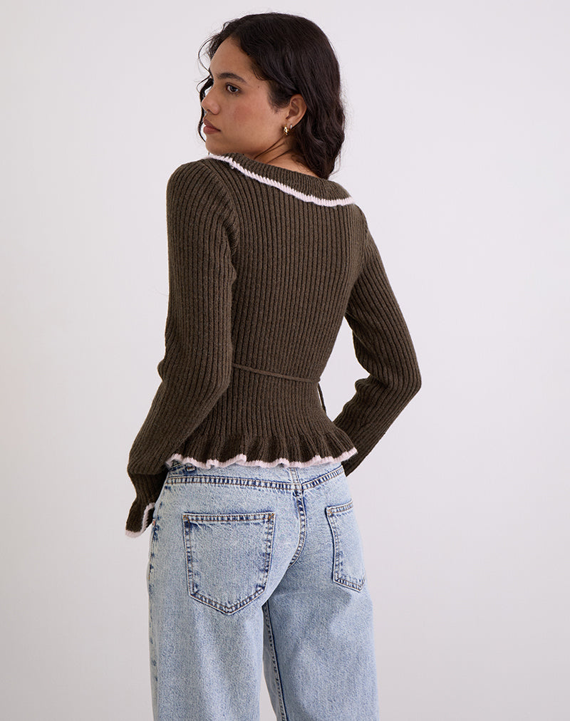 Image of Christella Top in Dark Chocolate with Pink