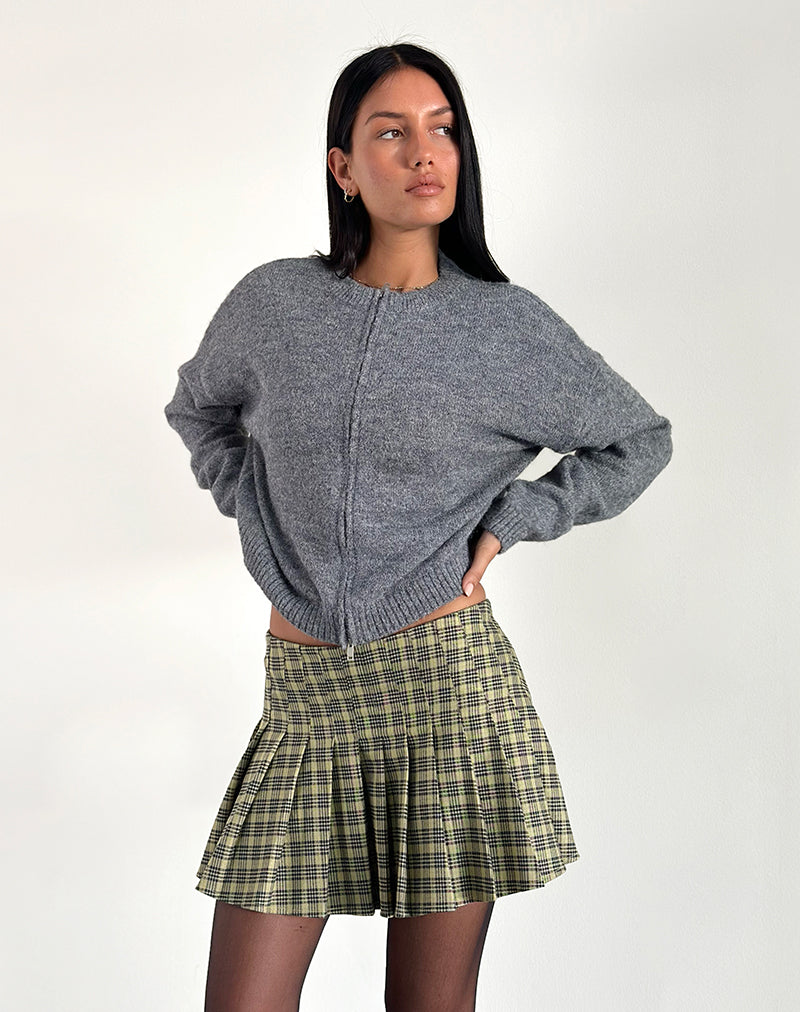 Yellow and Black Check Pleated Mini Skirt | Cida – motelrocks.com