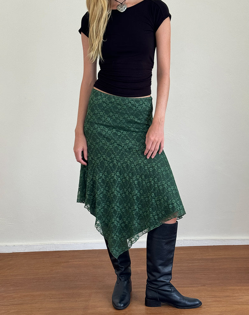 Cinta Midi Skirt in Sage Canina Rose Lace