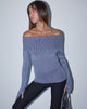 Image of Circe Knitted Bardot Jumper in Two Tone Blue