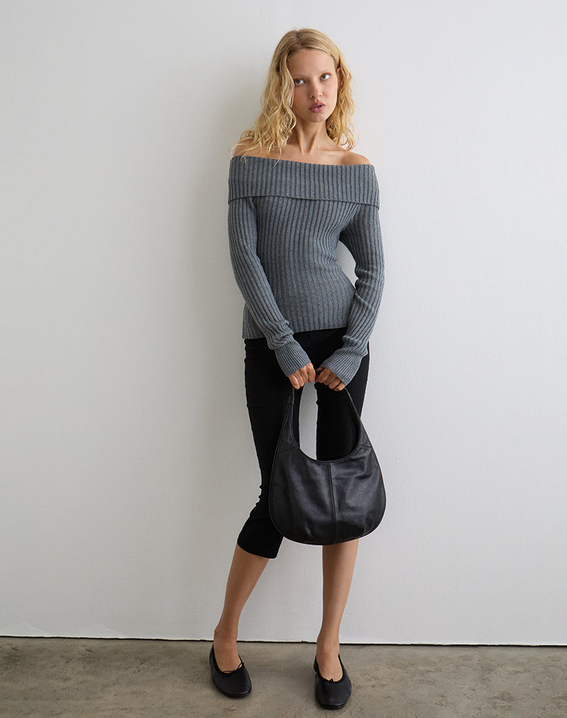 Image of Circe Knitted Bardot Jumper in Grey
