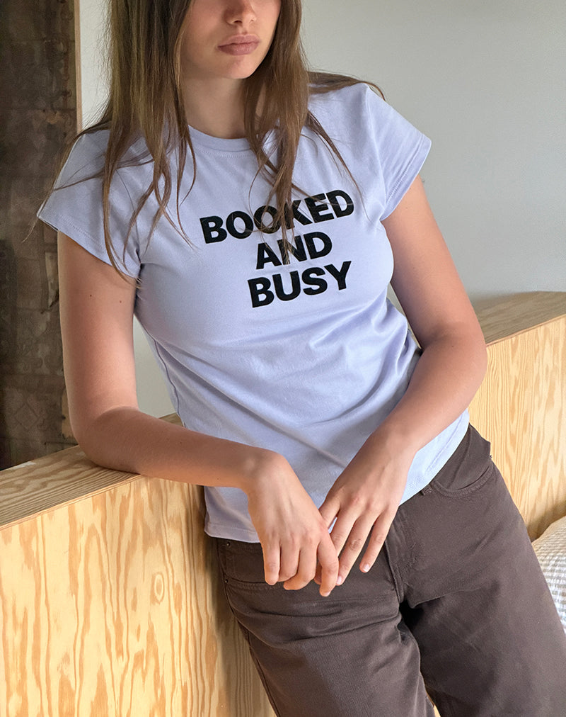 Clio Baggy Tee in Lilac with Booked and Busy Slogan